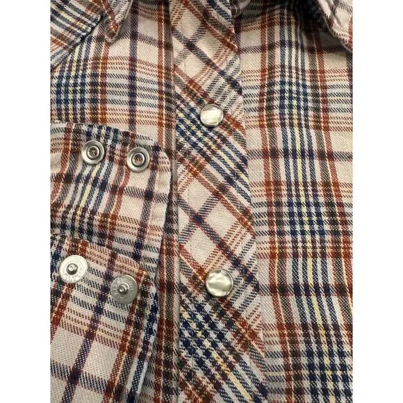 Lady Maverick Vintage Brown Plaid Shirt Pearl Snap Buttons Size Medium 38 - Picture 7 of 7